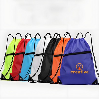 Sports Canvas Drawstring Backpack w/ Headphone Hole